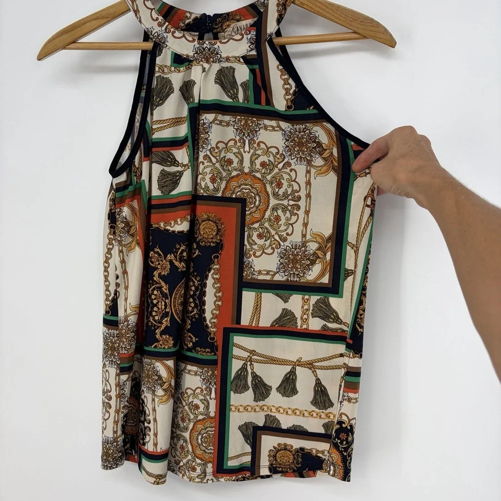 Lavish Sleeveless Tank Blouse S Old Money Maximalist Corporate Career Work Retro